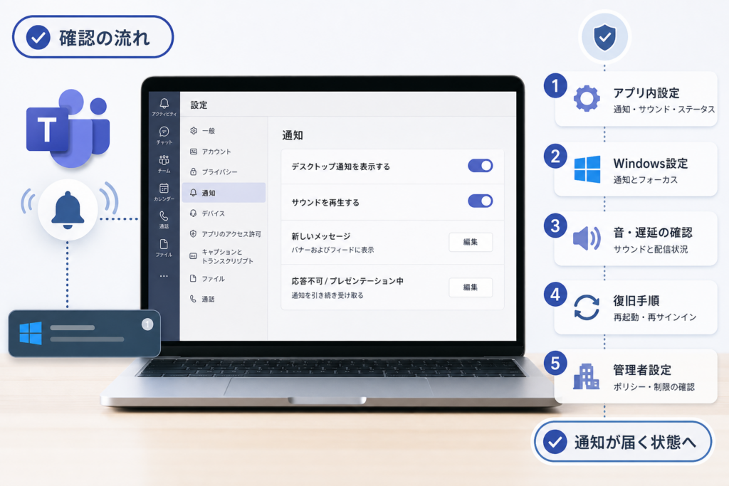 Teamsアプリ内の通知設定を確認する