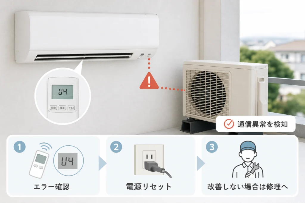 U4の意味と対処|室内機・室外機の通信異常