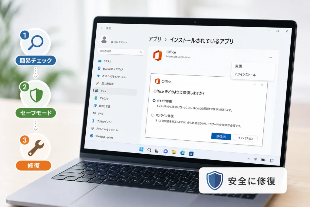 WindowsからOfficeの修復画面を開く方法