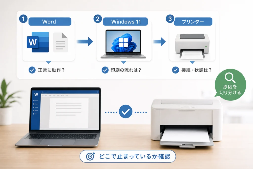 Word・Windows・プリンターのどこで止まっているか調べるには？