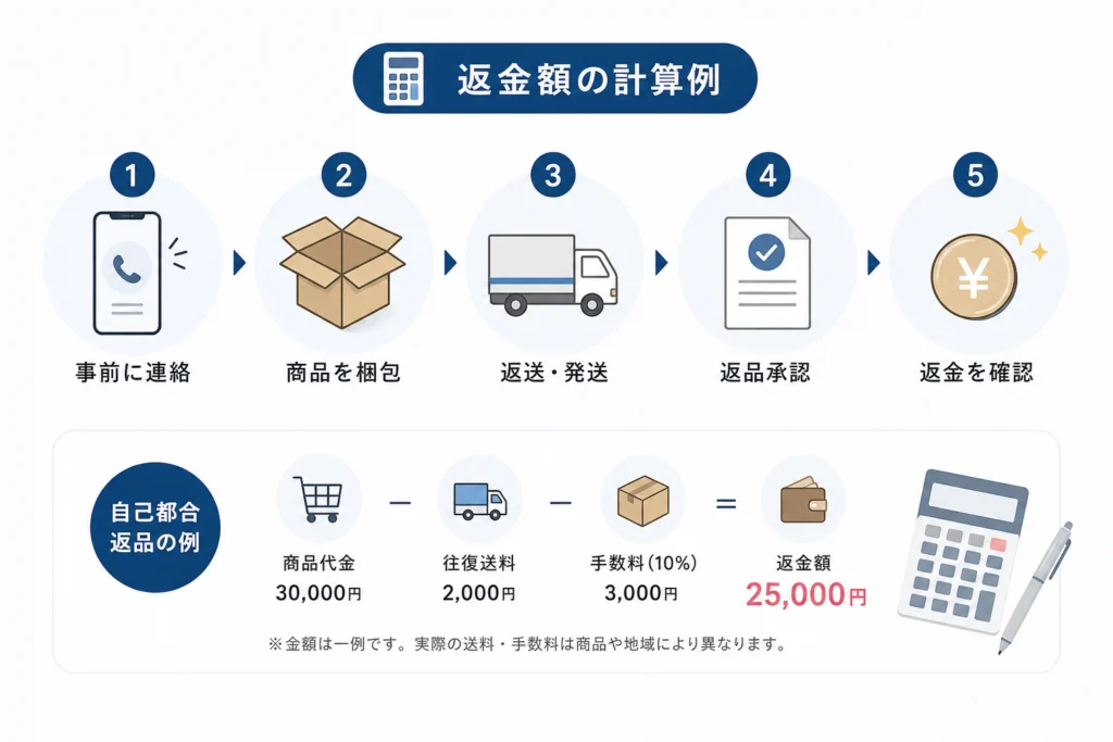 Yahoo!店の自己都合返品手数料｜送料と返金額の計算例