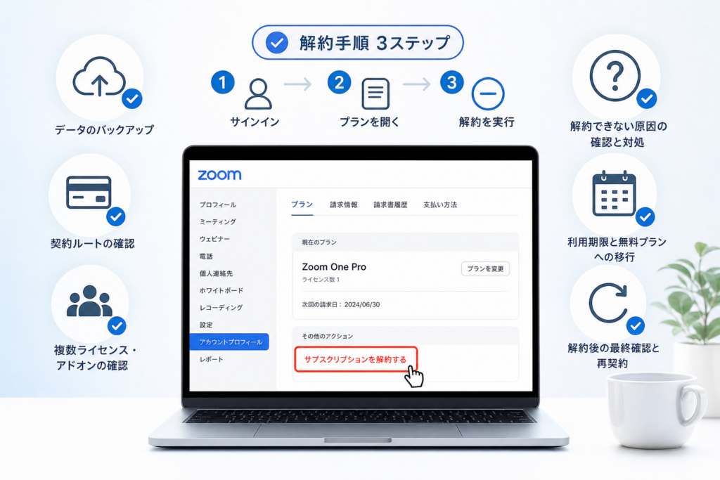 Zoom Webポータルからサブスクリプションを解約する手順